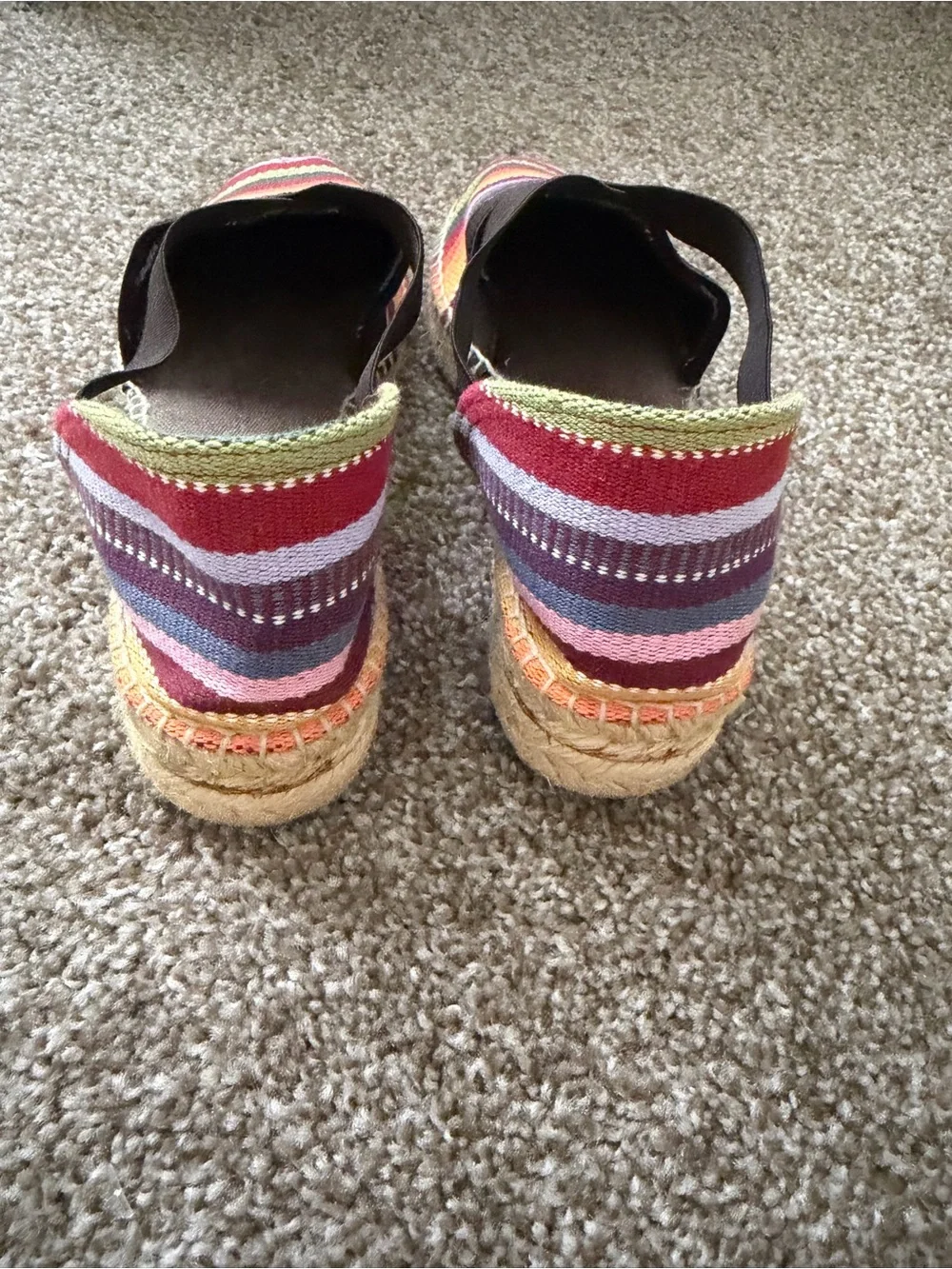 Toni Pons Striped Espadrille Wedge with Brown Elastic Cross Strap